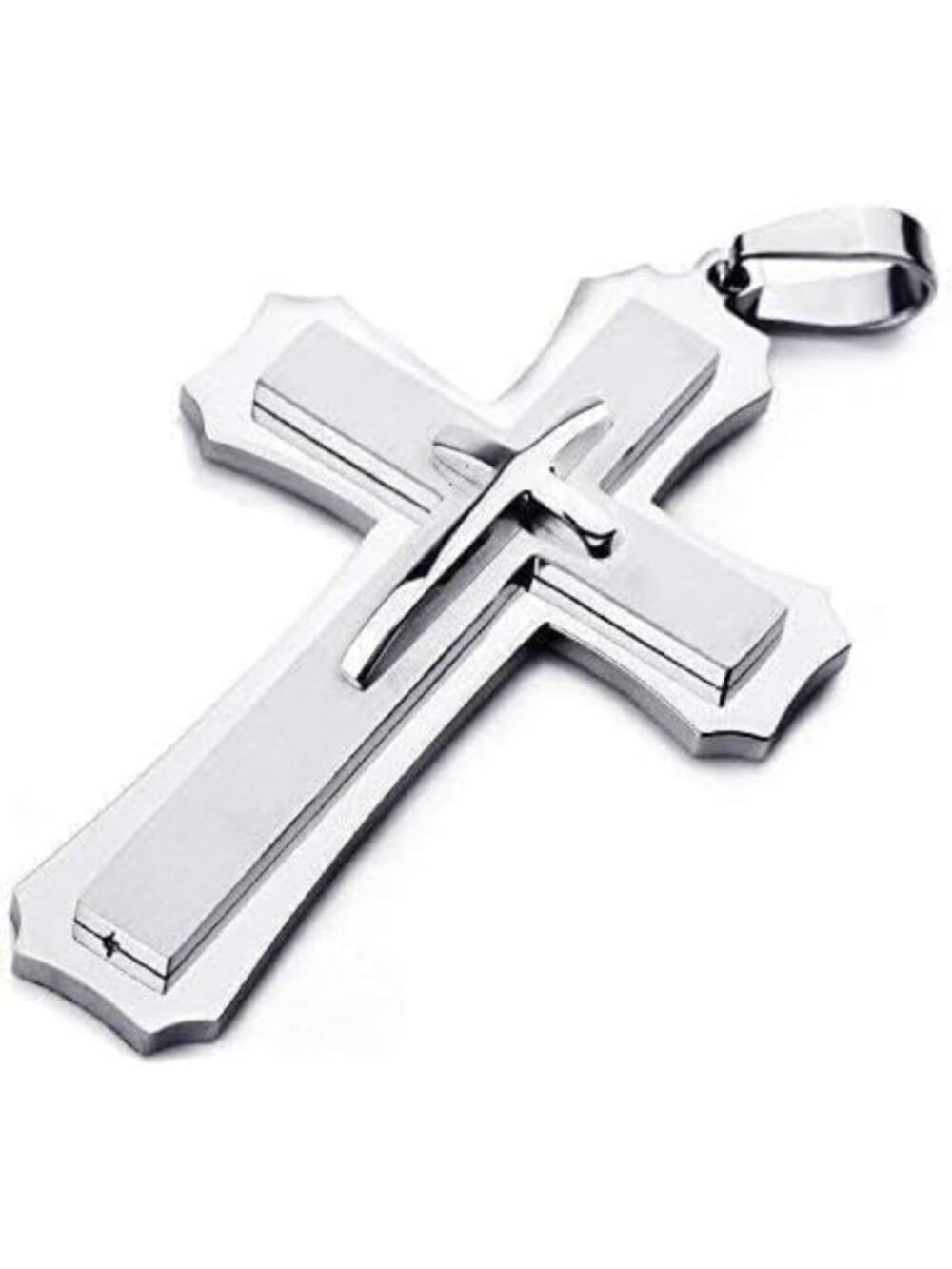 Large Stainless Steel Giant Cross Pendant Necklace for Men - 22" Chain, Silver